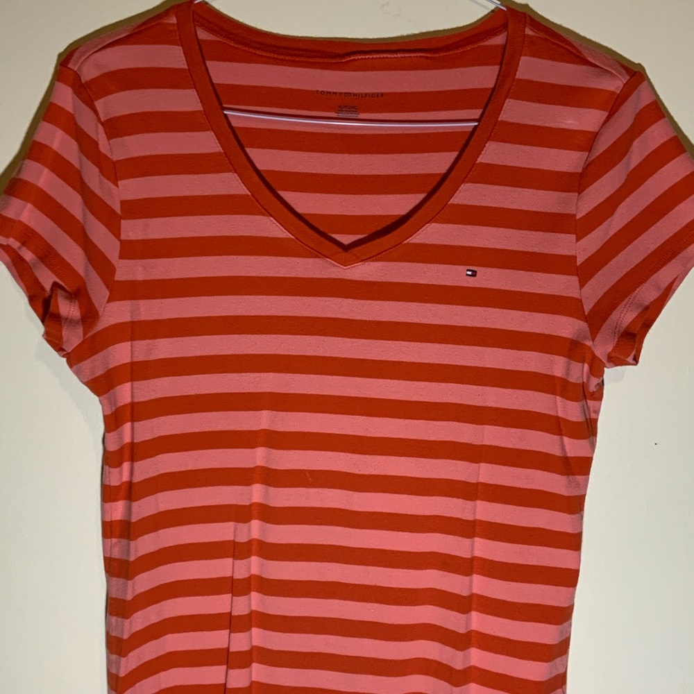 XL Stripped Orange Tommy Hilfiger shirt.